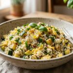 Riso zucchine e uova strapazzate: ricetta light, proteica e veloce per pranzo o cena Riso zucchine e uova strapazzate: